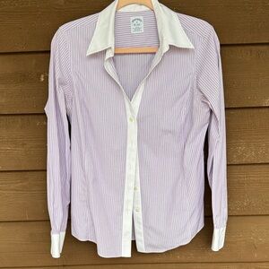 Brooks Brothers Lavender Striped Button-Down Shirt with White Contrast